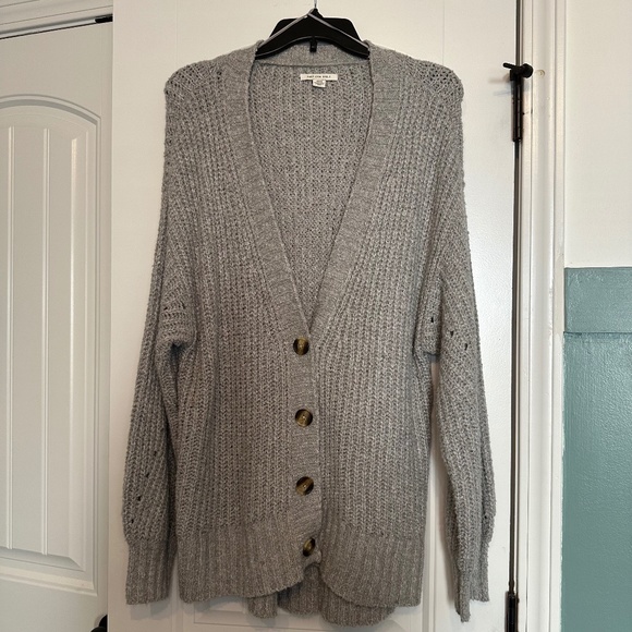 American Eagle Oversized Soft Button Front Cardigan - Gray - Picture 1 of 8